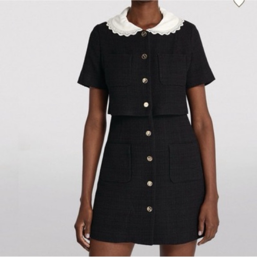 Sandro Black Textured Jacket with Gold Button